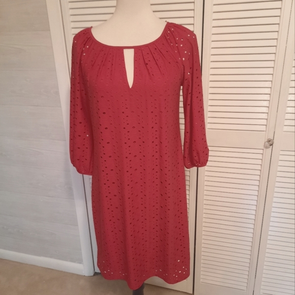 London Times Dresses & Skirts - London times stretchy eyelet pink dress sz 6 *6